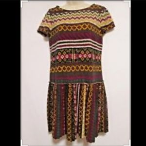 Boho Geometric Sweater Dress w. Pleated Skirt